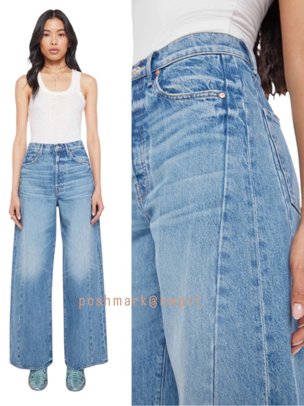 MOTHER Pipe Dream Button Sneak Fray High Waisted Wide Leg Folk Star 24
